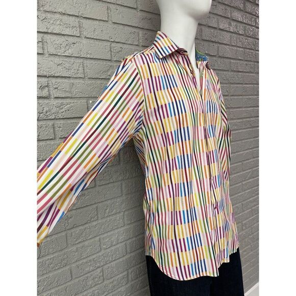 Riscatto Men Multicolored Striped Long Sleeve Woven Dress Shirt Size XL - Picture 3 of 8